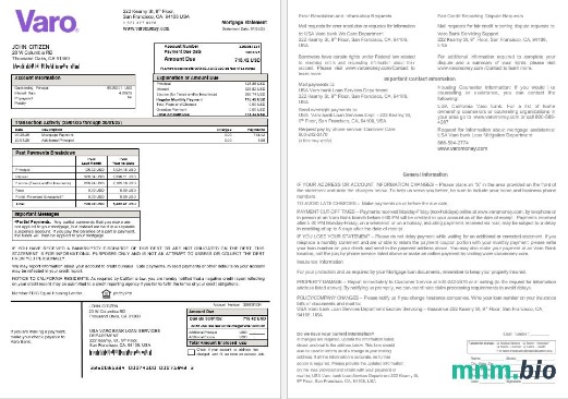 USA California Varo Bank wyciąg z kredytu hipotecznego w formatach Word i PDF